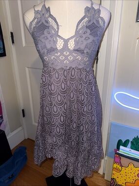 Free People Lavender Lace Midi Dress with Crochet Bodice